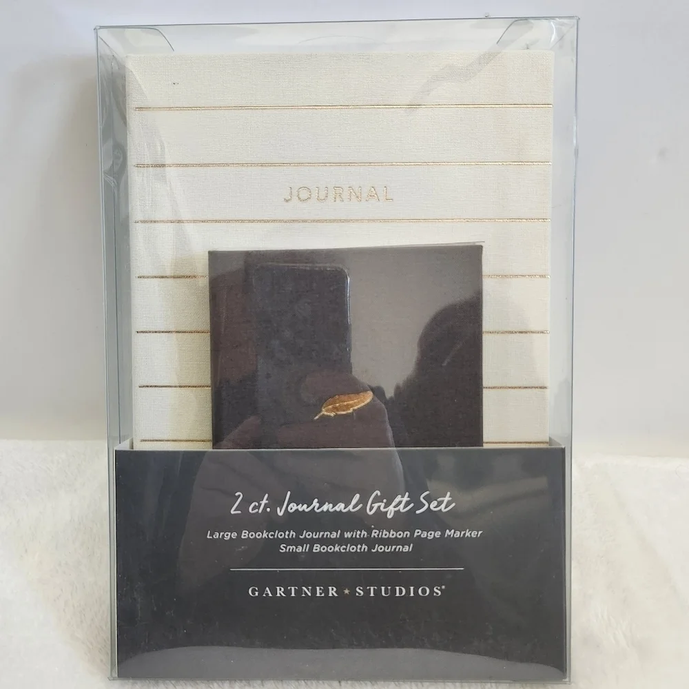 Gartner Studios Cream Gray Gold Bookcloth Journal 2 Piece Gift Set NWT